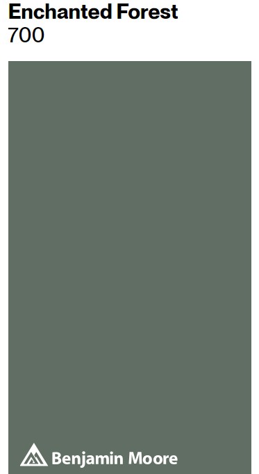 Benjamin Moore Enchanted Forest green paint color swatch. #enchantedforest #greenpaintcolors