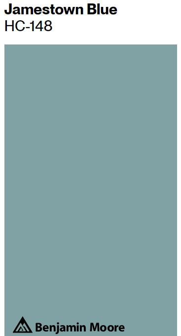 Benjamin Moore Jamestown Blue paint color swatch. #jamestownblue