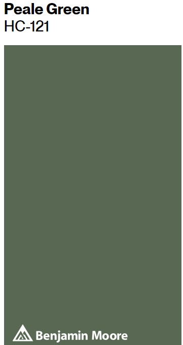 Benjamin Moore Peale Green paint color swatch. #pealgreen #greenpaintcolors