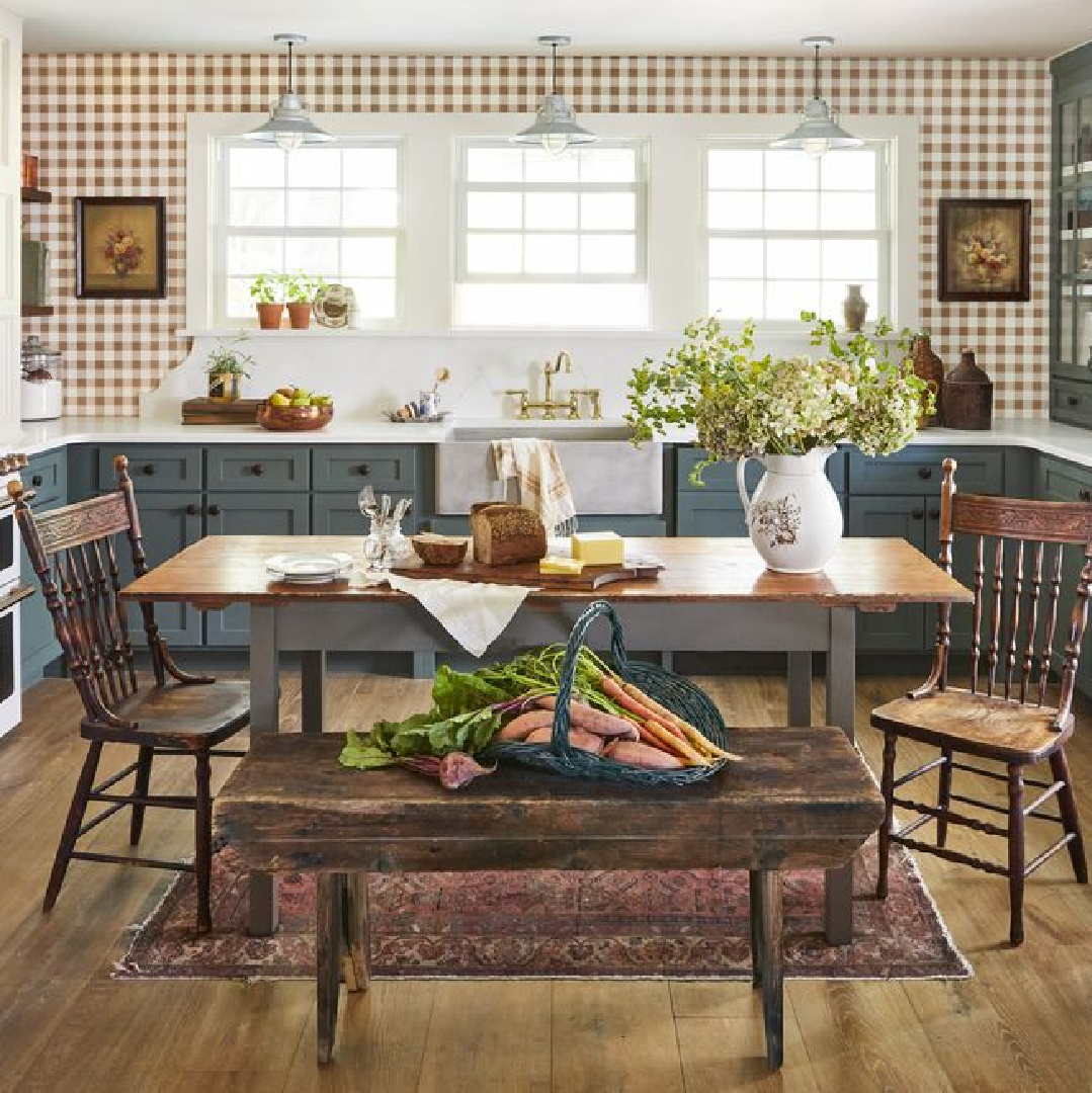 Benjamin Moore Forest in a green country kitchen by Trinity Holmes.