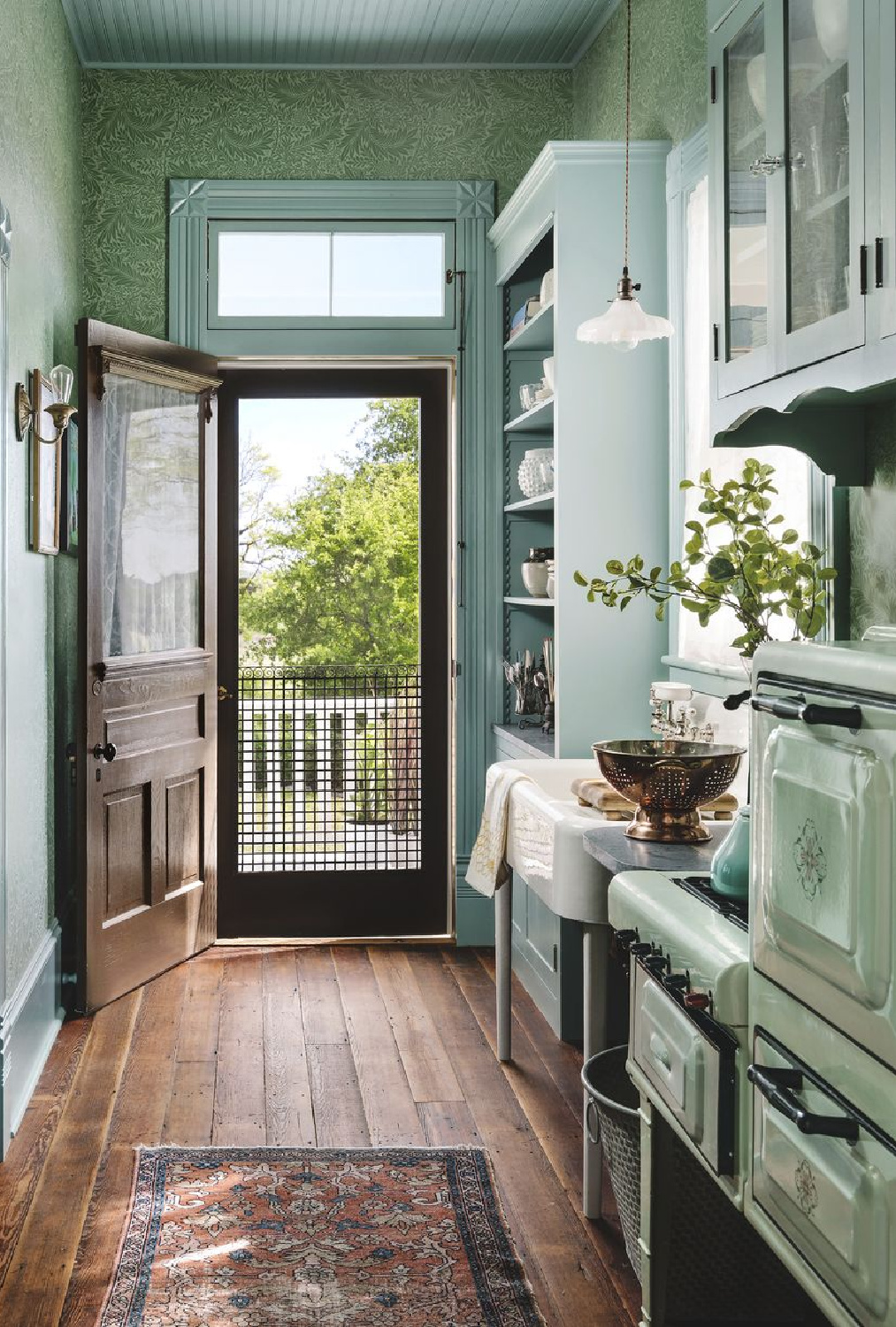 Benjamin Moore Jamestown Blue in a country kitchen by Melissa Duckworth.