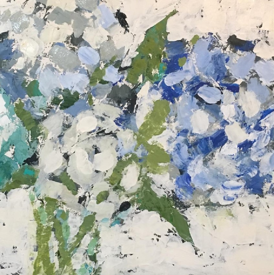 Holly Irwin fine art painting of blue hydrangea - Hello Lovely Studio.