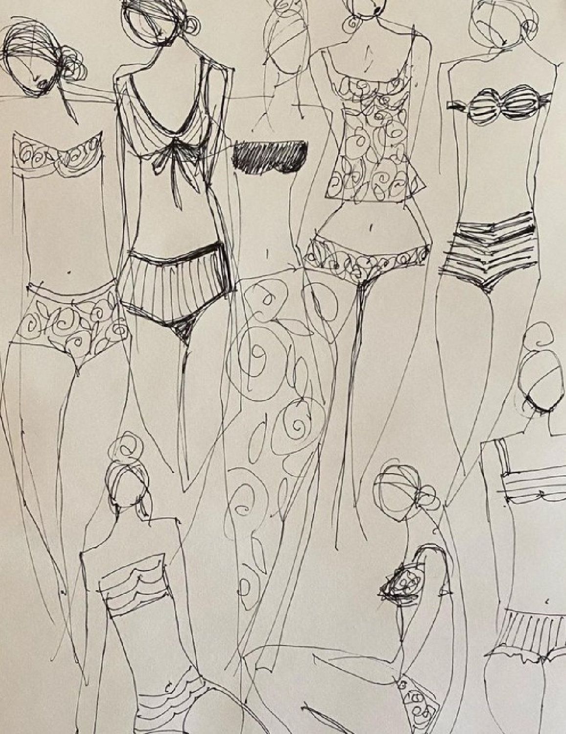 Holly Irwin fine art sketches of women in swimwear.
