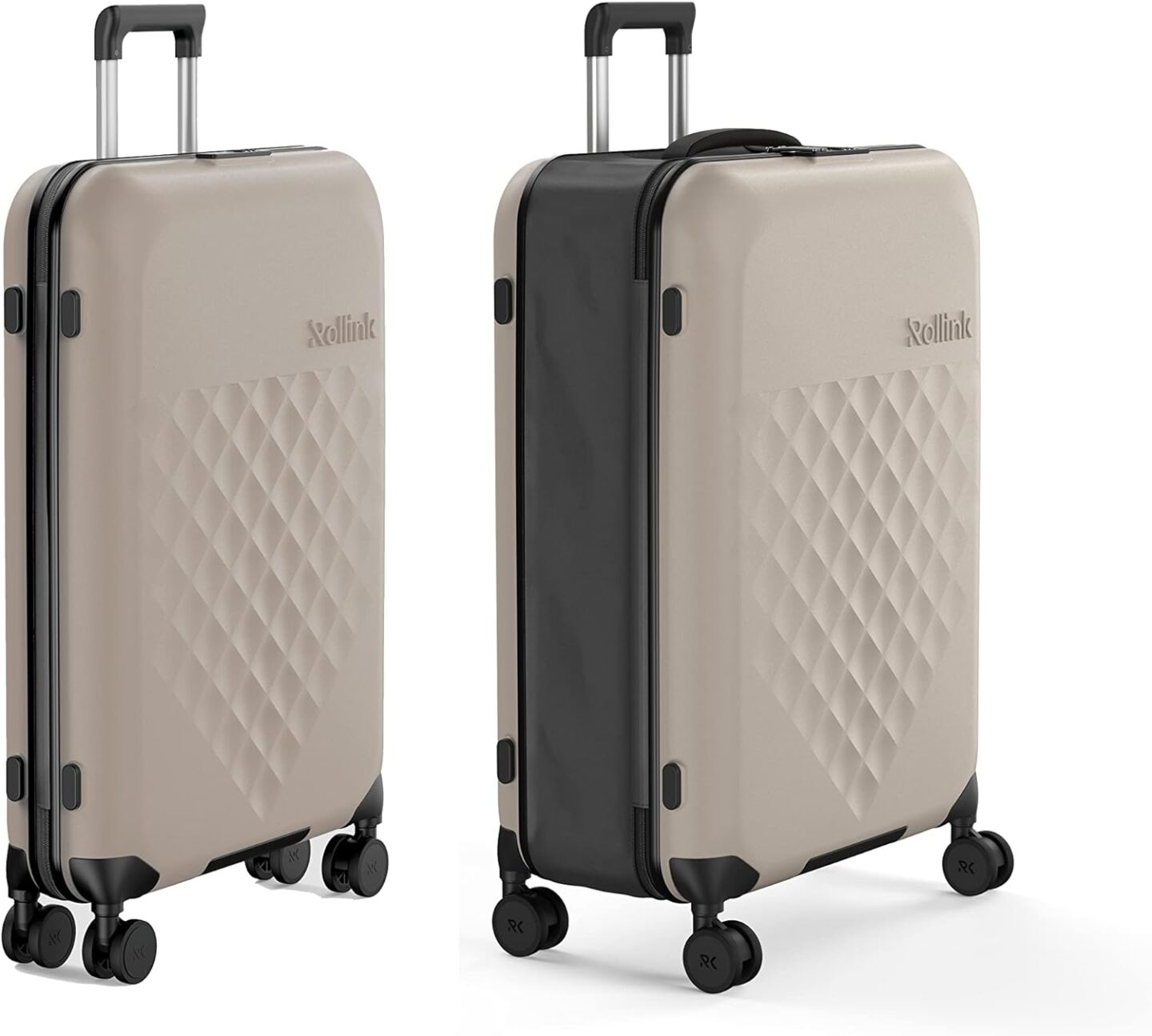 Rollink 22" Collapsible Carry-on Suitcase in warm grey is perfectly lightweight for travel and easily stores under the bed at just 5" thick. Perfectly sized! #carryons #collapsibleluggage #smarttravelideas