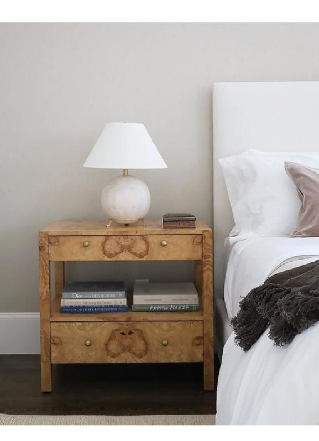 Price small table lamp (Marie Flanigan for Visual Comfort) in a minimal sophisticated bedroom.