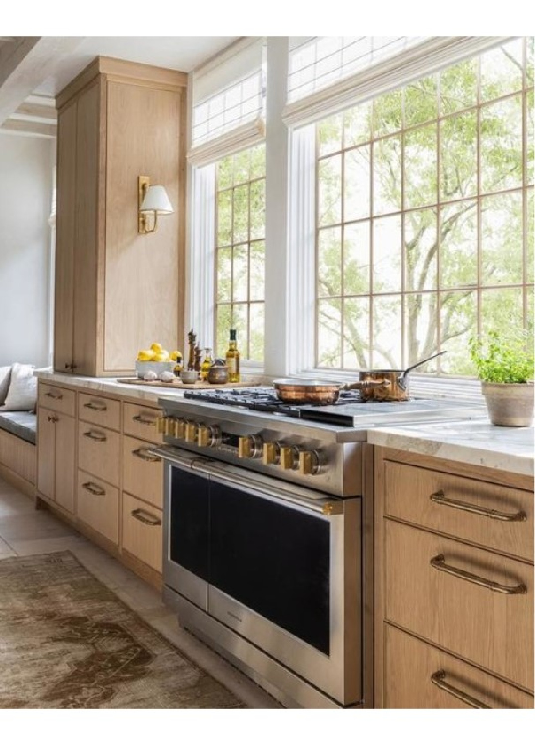 Rigby Small Sconce (Marie Flanigan for Visual Comfort) in a gorgeous organic luxe kitchen.