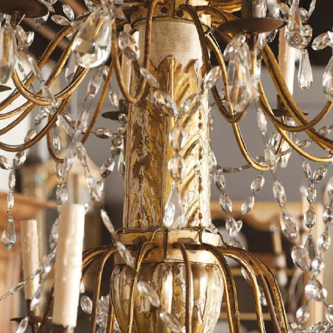Detail of antique French crystal chandelier - Tara Shaw antiques.