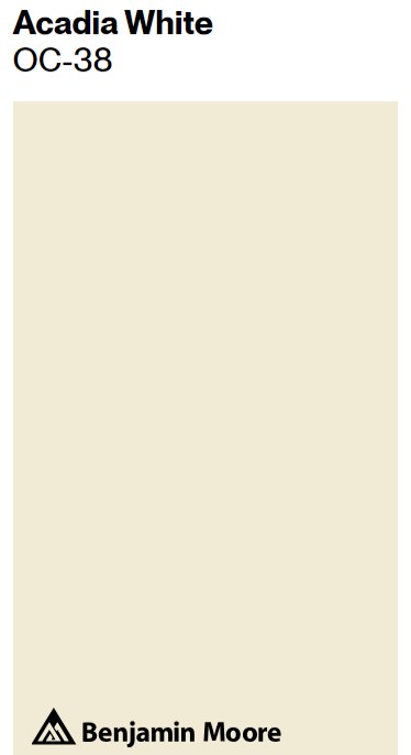 Benjamin Moore Acadia White paint color swatch. #benjaminmooreacadiawhite