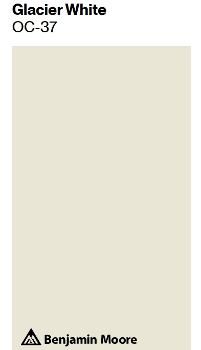 Benjamin Moore Glacier White paint color swatch. #benjaminmooreglacierwhite