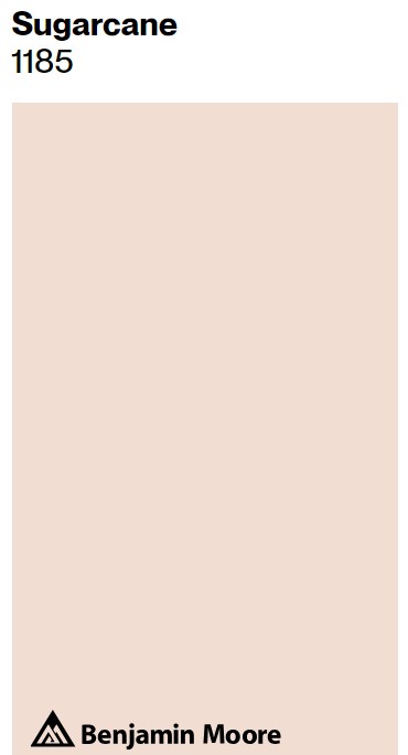 Benjamin Moore SUGARCANE pale pink paint color swatch. #pinkpaintcolors #blushpinkpaintcolor