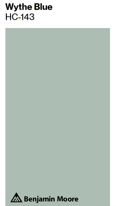 Benjamin Moore Wythe Blue paint color swatch. #benjaminmoorewytheblue