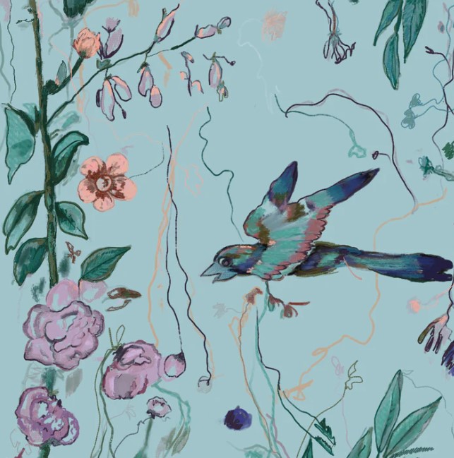 Birds of a Feather in aqua by Windy O'Connor.