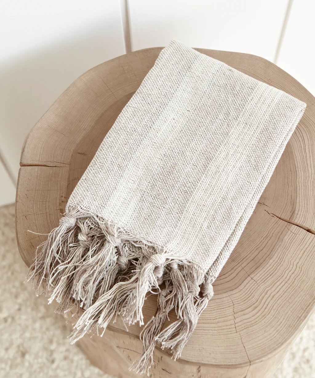 Jenni Kayne linen hand towel in Stone Stripe