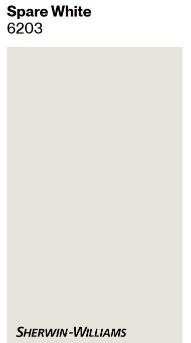 Sherwin Williams Spare White paint color swatch. #sherwinwilliamssparewhite