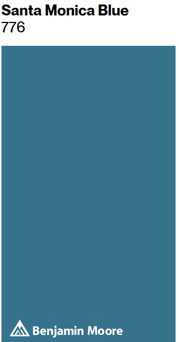 Benjamin Moore Santa Monica Blue paint color swatch. #santamonicablue #tealpaintcolors