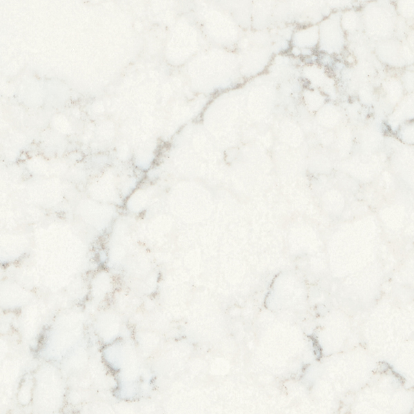 Cantata quartz (Viatera/LXHausys) white countertop with grey veining resembling natural stone. #cantataquartz