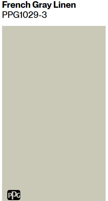 PPG French Gray Linen paint color swatch. #frenchgraylinen #ppgfrenchgraylinen #graypaintcolors