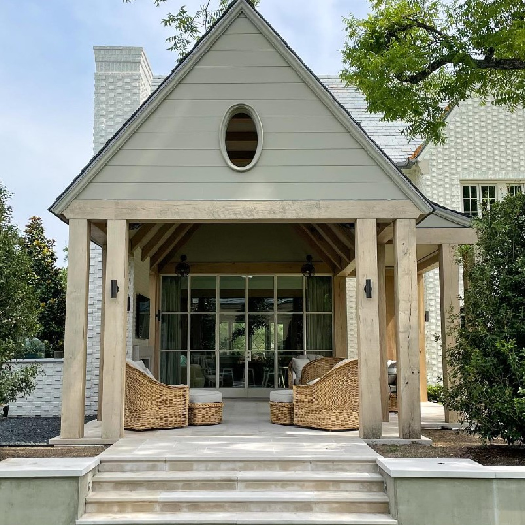 Loggia in a tudor project. Timeless interior design by Shannon Bowers with nods to European antiques, patina, understated elegance, and sophisticated simplicity. #shannonbowers #timelessinteriors