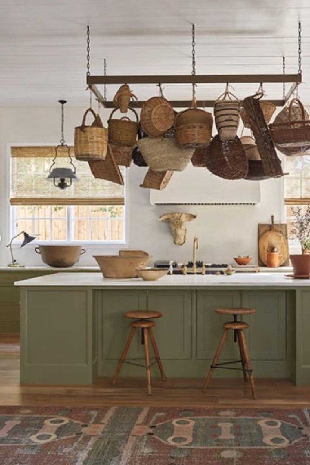 Green kitchen in Milieu Showhouse 2020. Timeless interior design by Shannon Bowers with nods to European antiques, patina, understated elegance, and sophisticated simplicity. #shannonbowers #timelessinteriors