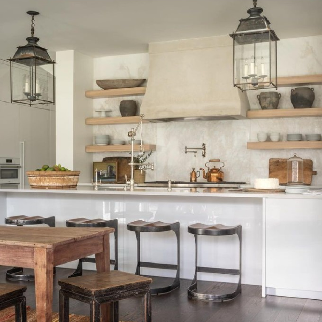 Old world touches in a European country kitchen. Timeless interior design by Shannon Bowers with nods to European antiques, patina, understated elegance, and sophisticated simplicity. #shannonbowers #timelessinteriors