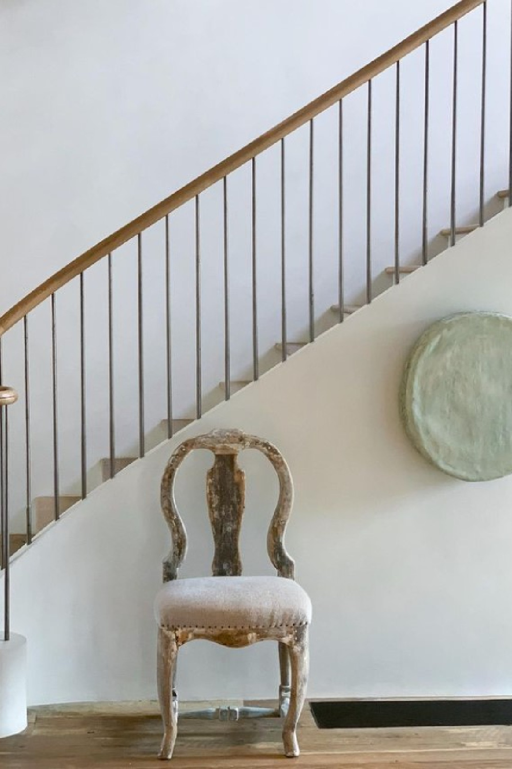 Graceful staircase. Timeless interior design by Shannon Bowers with nods to European antiques, patina, understated elegance, and sophisticated simplicity. #shannonbowers #timelessinteriors