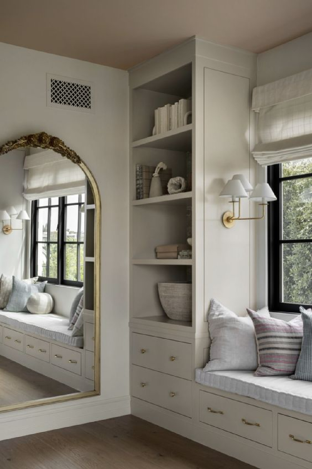 Studio Mcgee Hiltop Estate cozy window seat with builtins in a kids room. #windowseat #kidsrooms #cozybedrooms