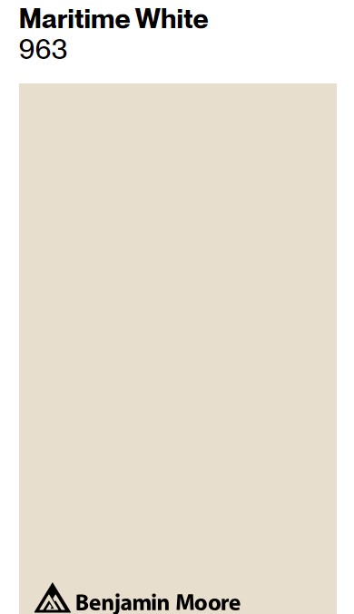 Benjamin Moore Maritime White paint color swatch. #benjaminmooremaritimewhite #warmwhitepaintcolors
