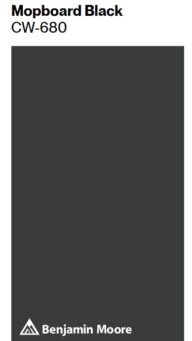 Benjamin Moore Mopboard Black paint color swatch. #benjaminmooremopboardblack