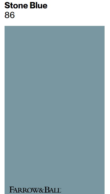 Farrow & Ball Stone Blue paint color swatch. #farrowandballstoneblue
