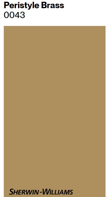 Peristyle Brass (Sherwin Williams) gold paint color swatch. #peristylebrass #sherwinwilliamsperistylebrass