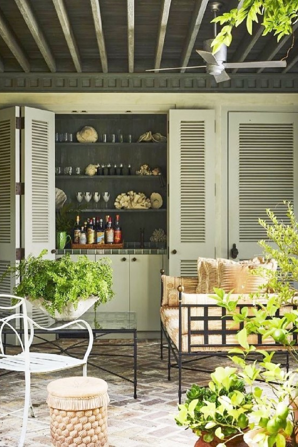 Sage green painted louvered doors with bar - @cearadonnelleyltdco