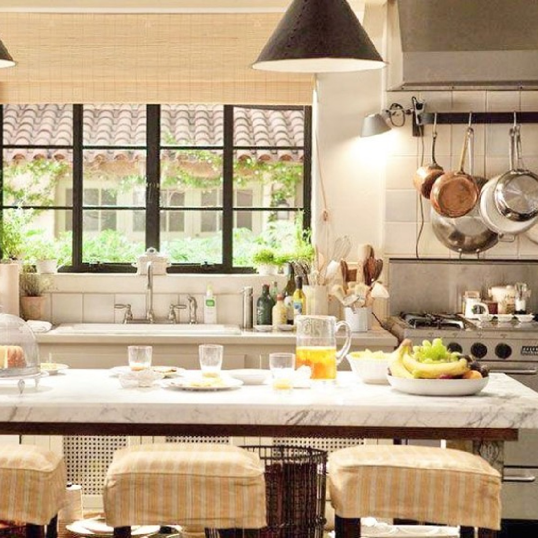 Sunny European inspired rustic elegant kitchen in It's Complicated Nancy Meyers movie.