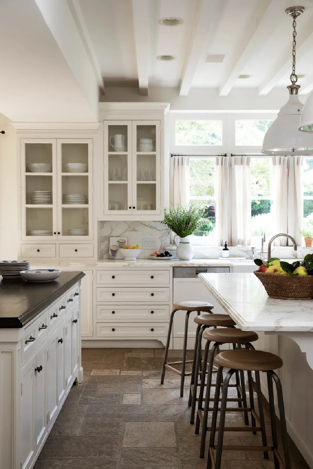 Nancy Meyers own classic white traditional kitchen in her renovated home in LA - Architectural Digest. #nancymeyerskitchen