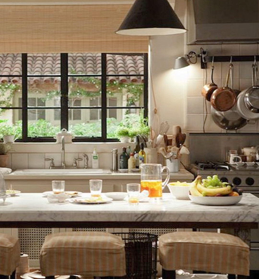 Meryl Streep's It's Complicated movie kitchen (Nancy Meyers) with Belgian style in a Spanish home in California. #nancymeyerskitchen