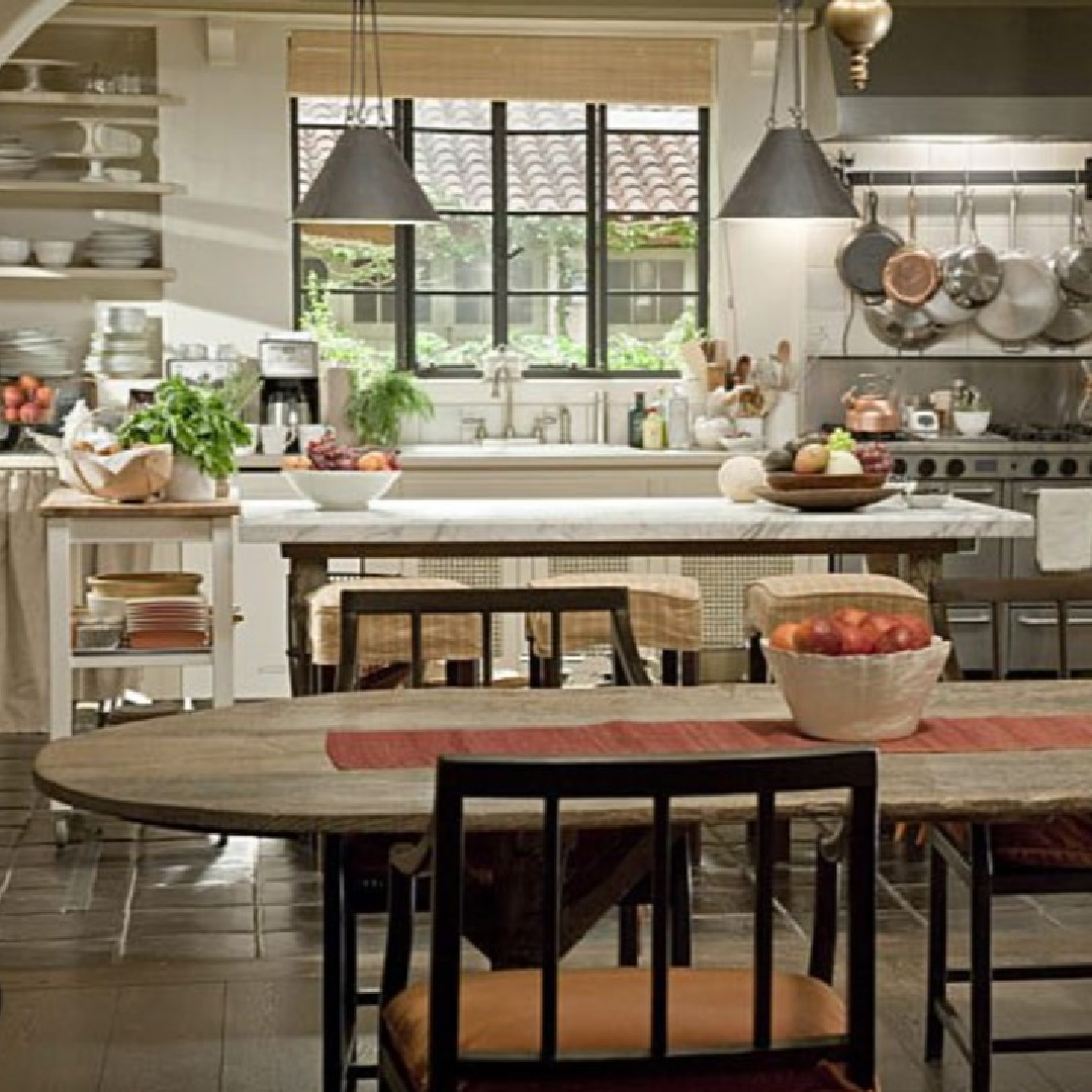 Meryl Streep's It's Complicated movie kitchen (Nancy Meyers) with Belgian style in a Spanish home in California. #nancymeyerskitchen