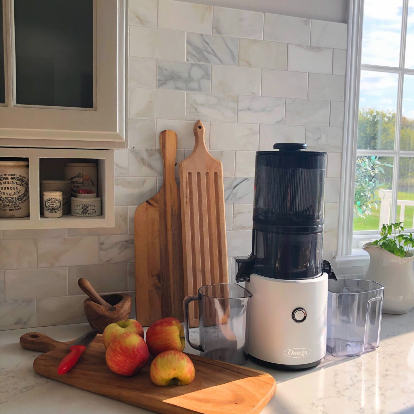 White Omega Juicer (effortless series) on my white quartz counter - Hello Lovely Studio. #juicers #bestjuicers