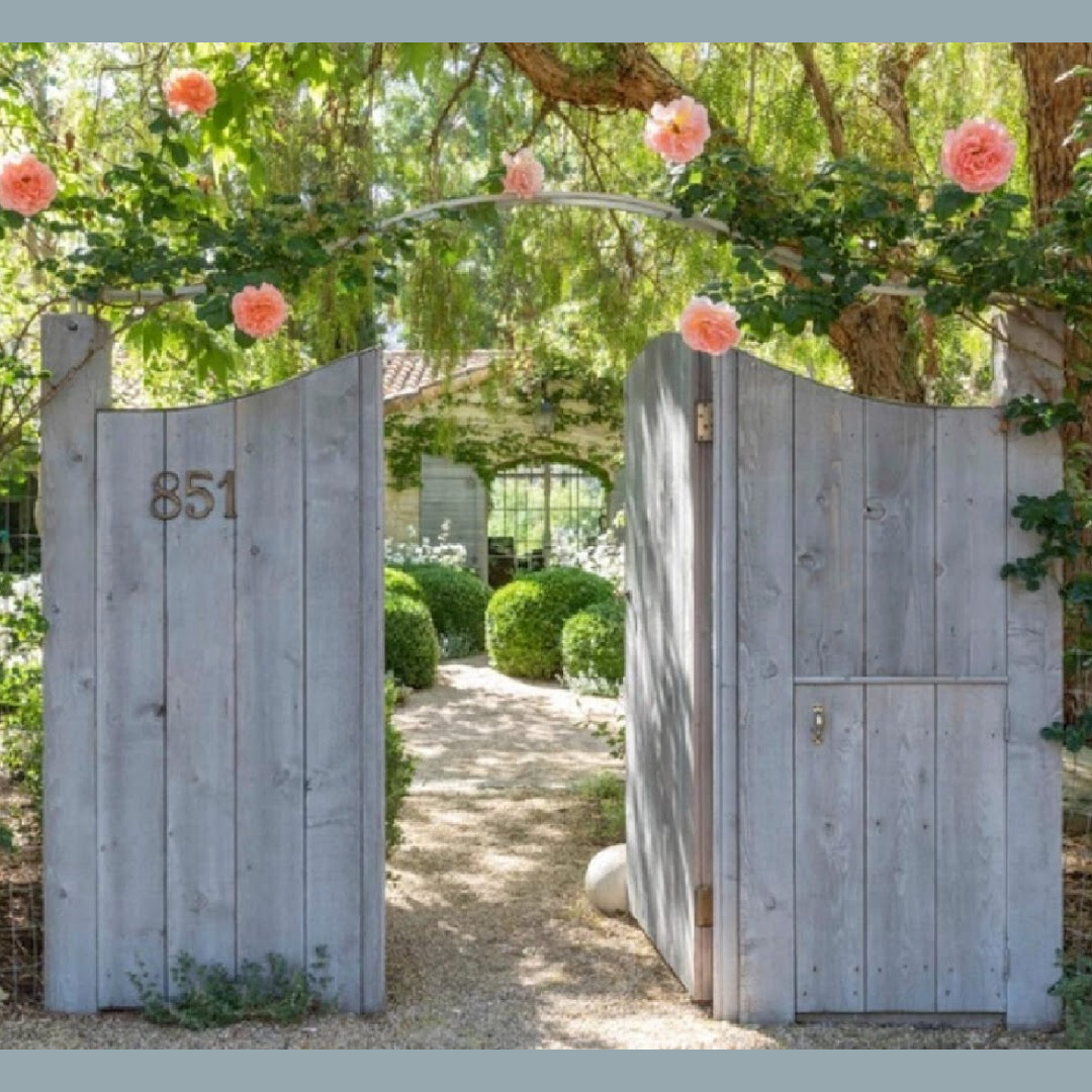 Gates to Patina Farm in Ojai CA, a home created by architect Steve Giannetti and designer Brooke Giannetti.
