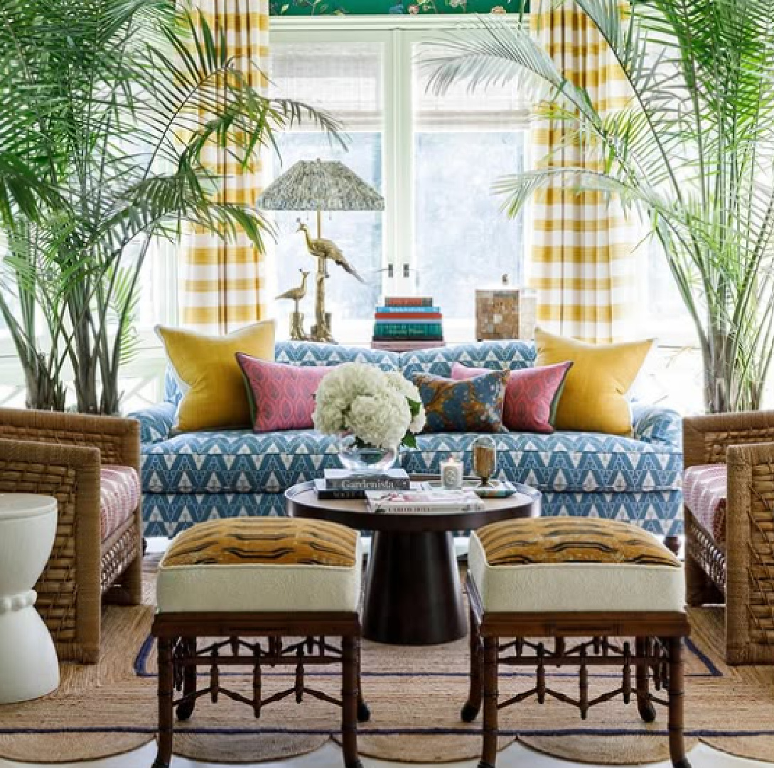 Cheerful, classic, and colorful sunroom by M+M Interior Design (photo: Heather Talbert).