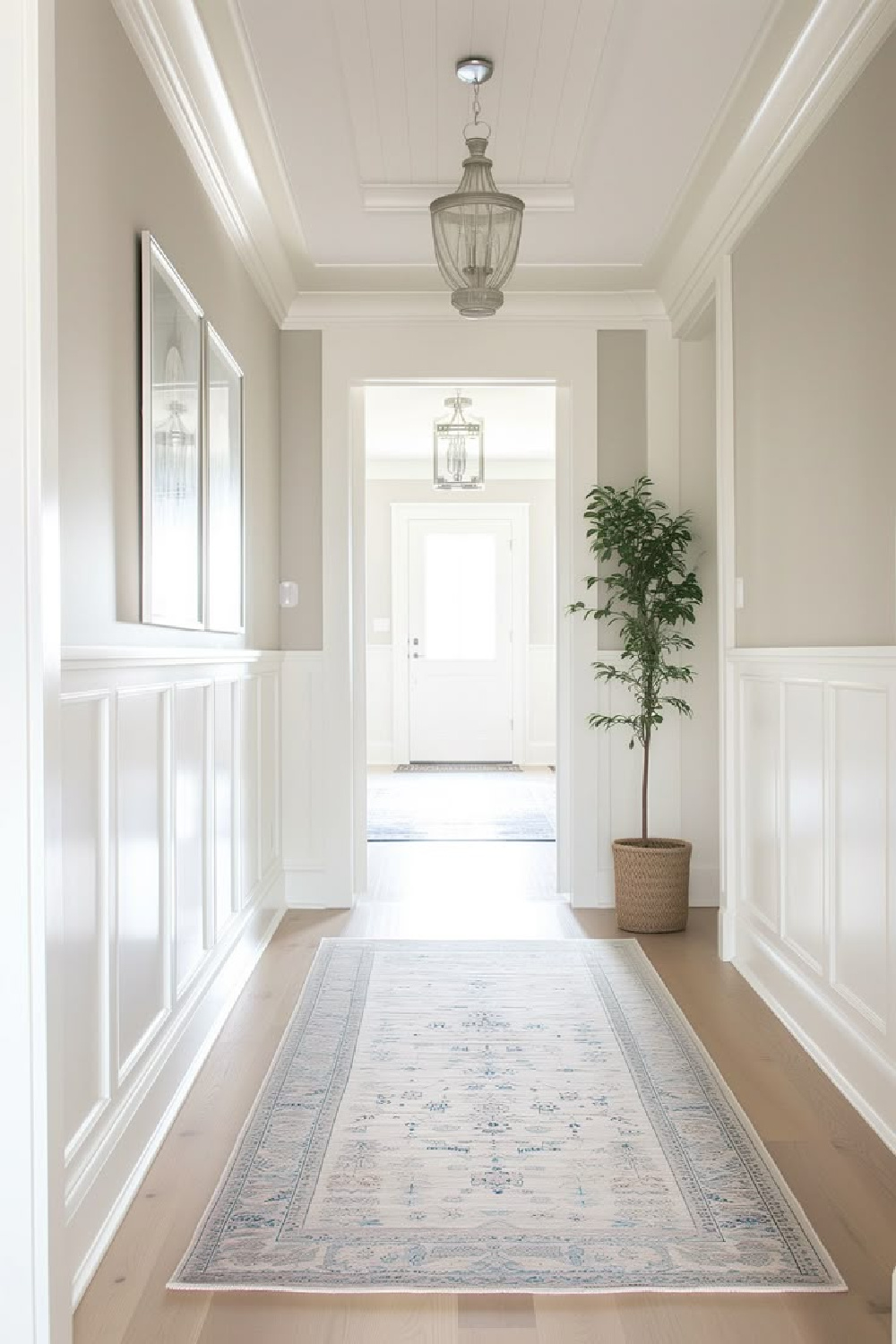 Edgecomb Gray (BM) in a hall with wainscot - Jenna Kate at Home. #edgecombgray