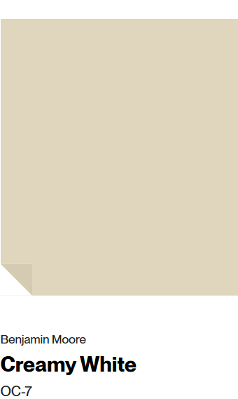 Benjamin Moore Creamy White OC-7 paint color swatch. #benjaminmoorecreamywhite
