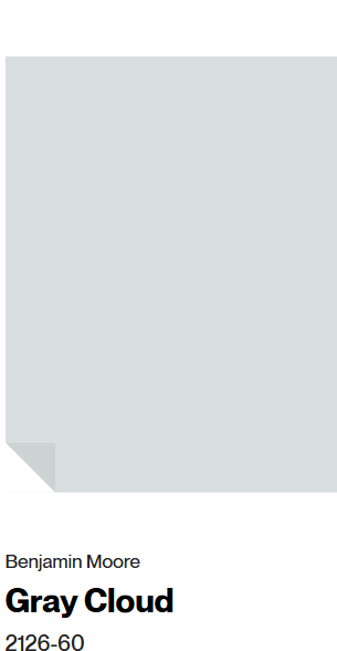 Benjamin Moore GRAY CLOUD paint color swatch. #benjaminmooregraycloud