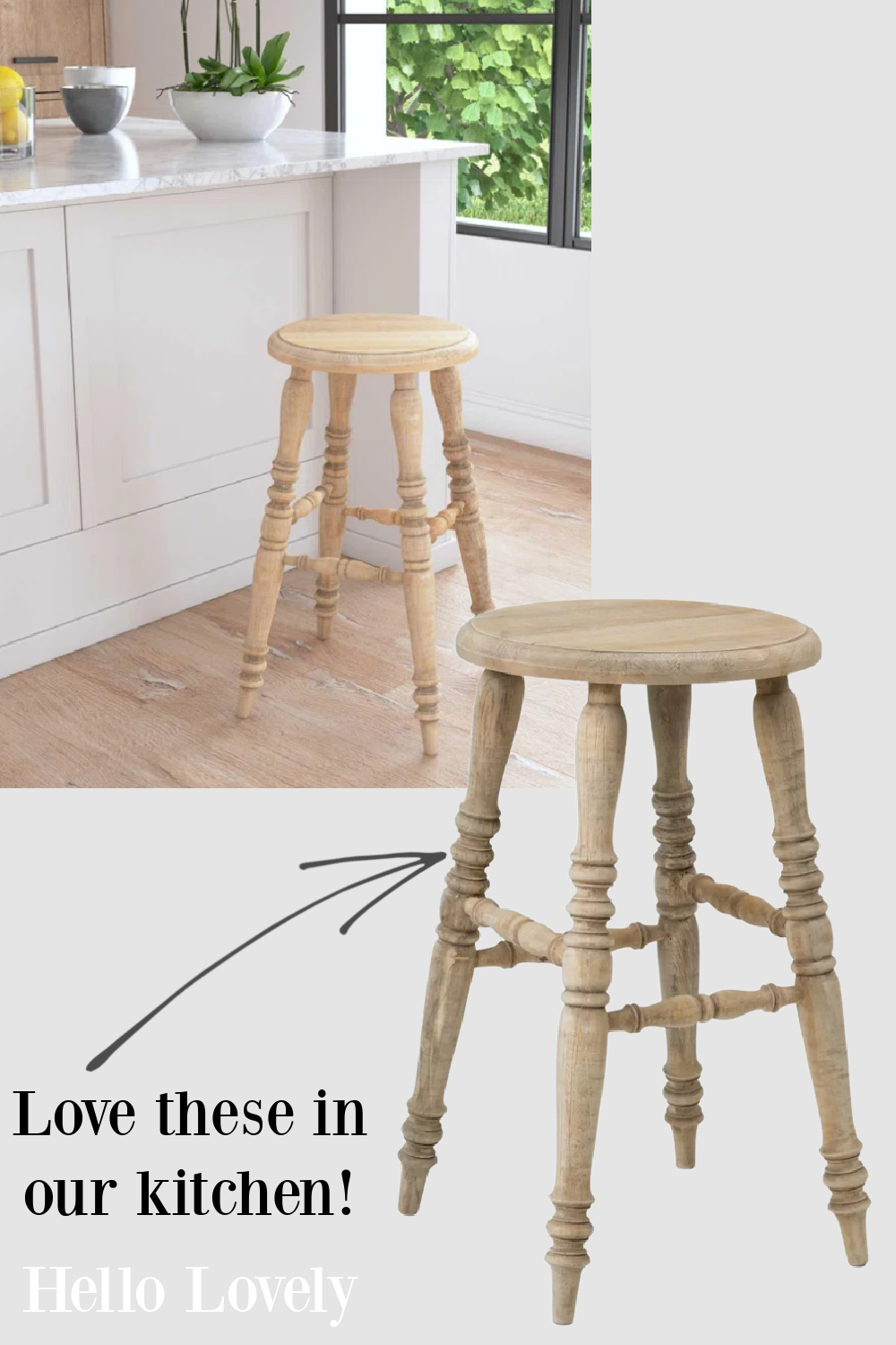 French country rustic scrubbed raw wood farm counter stool. #woodstool #counterstools