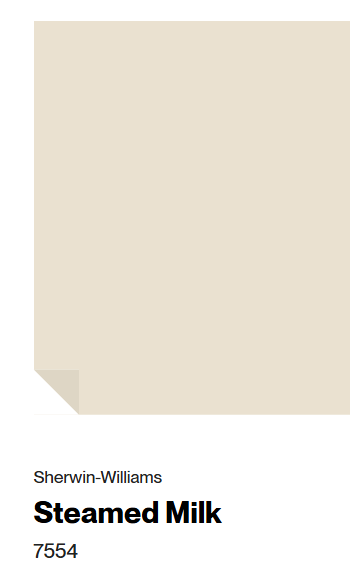 Steamed Milk (Sherwin-Williams 7554) paint color swatch. #steamedmilk #beigepaintcolors