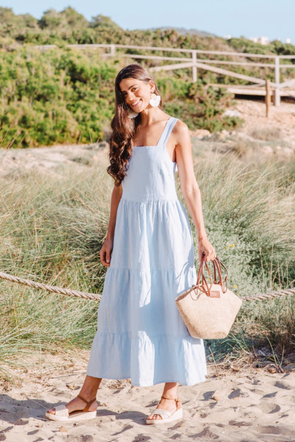 Linen tiered sundress in chambray blue from Magic Linen on Etsy. #linendress #sundresses #ad