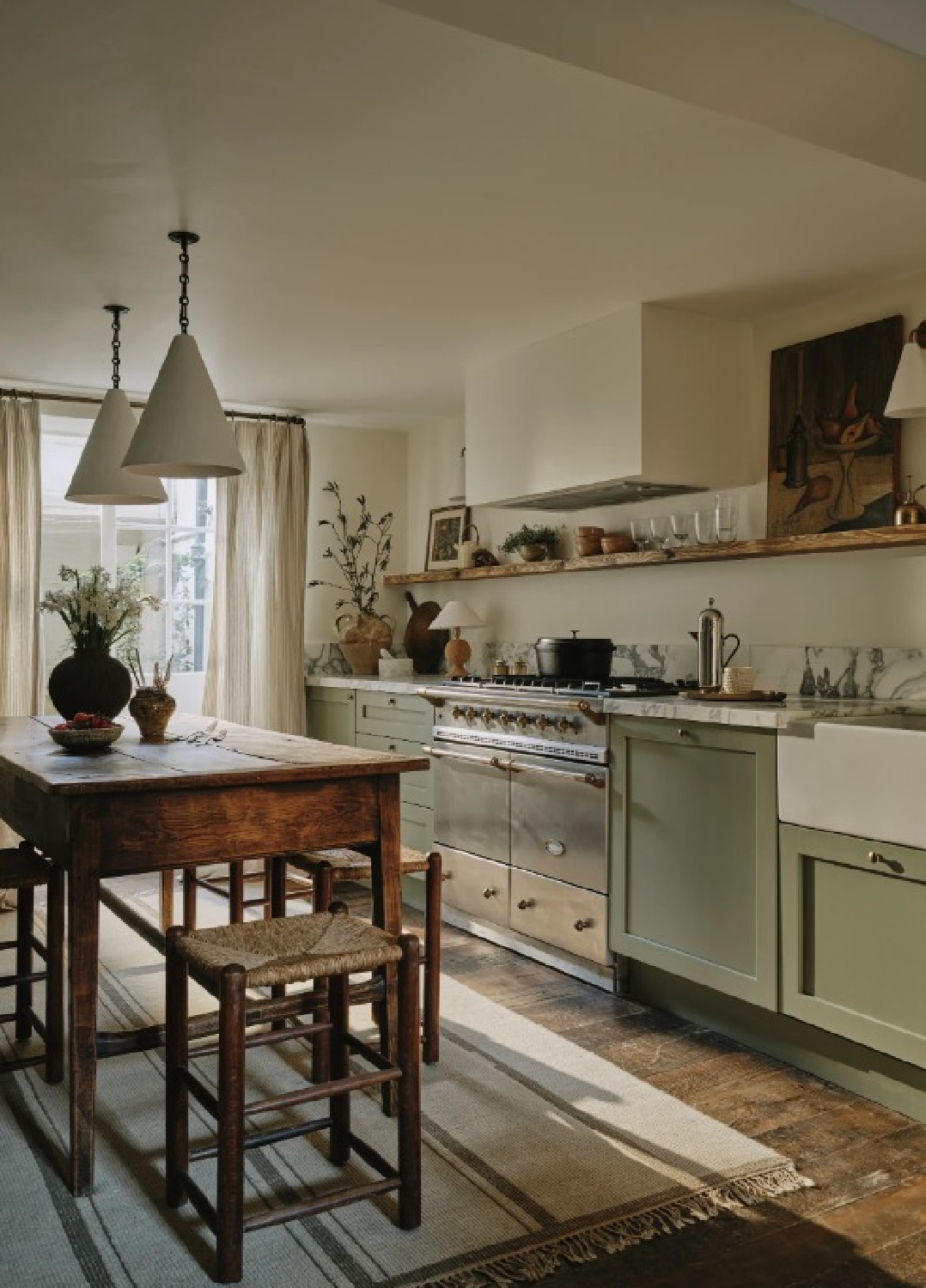 Rachael Gowdridge designed English country kitchen with sage and serene style. @houseandgardenuk