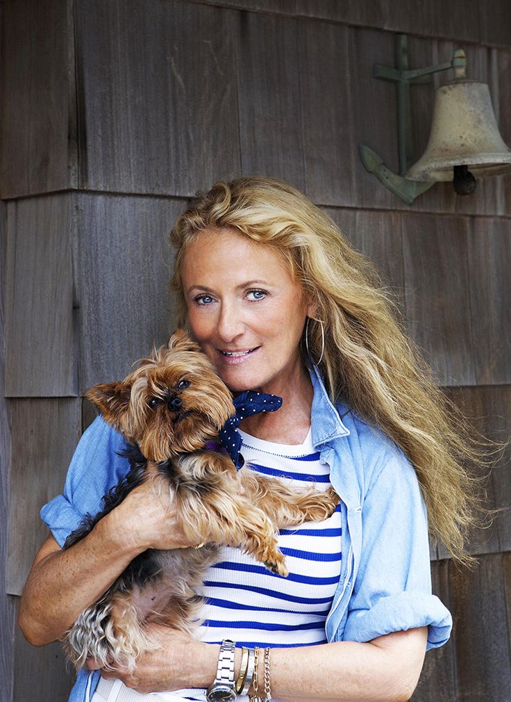 Beautiful Ricky Lauren in RL with stripe sweater and sweet Yorkie - author of THE HAMPTONS: Food, Family, and History (Rizzoli, 2025)