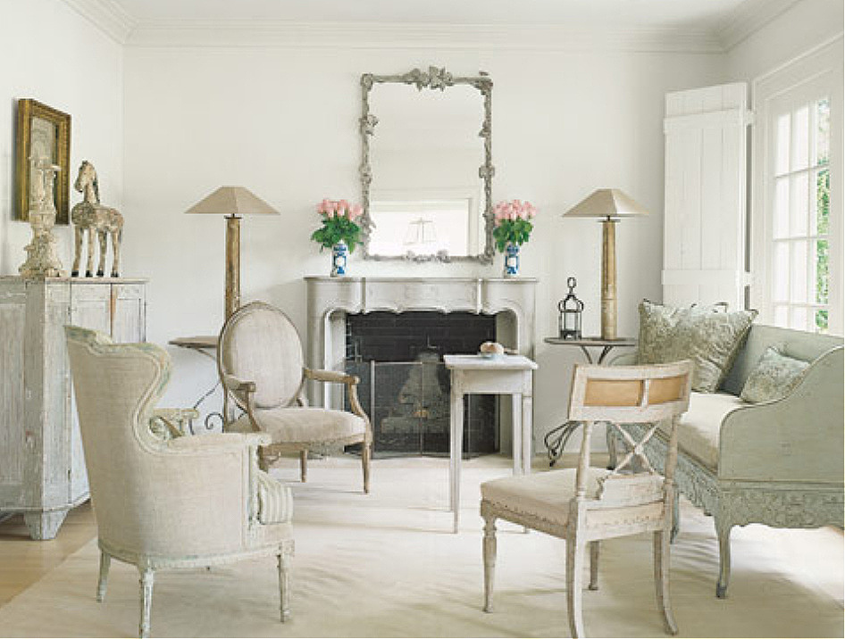 Shannon Bowers designed elegant living room with pale French color story.
