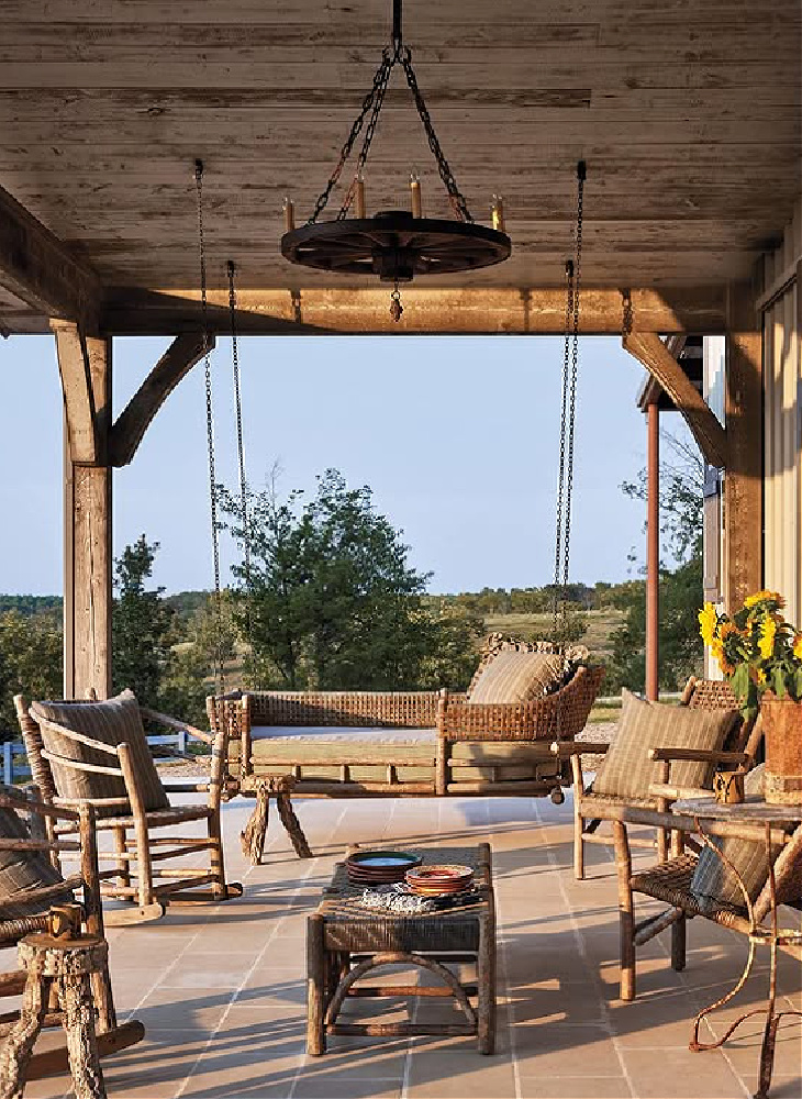 Shannon Bowers designed covered patio in Milieu magazine, Spring 2025.