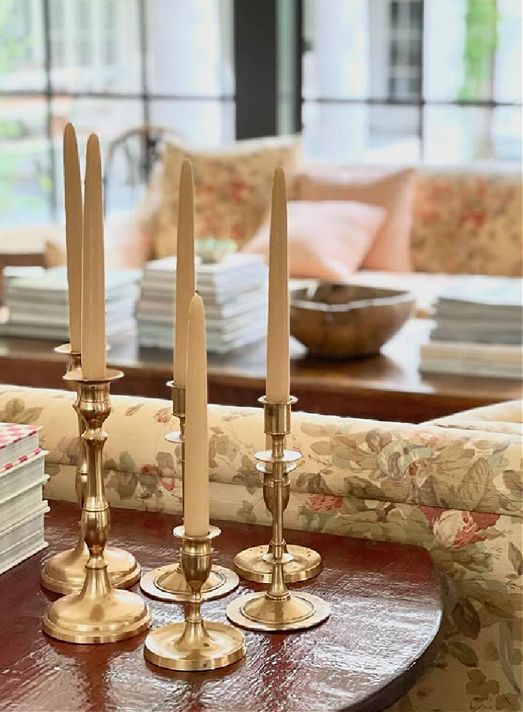 Shannon Bowers designed timeless interior with brass candlesticks.