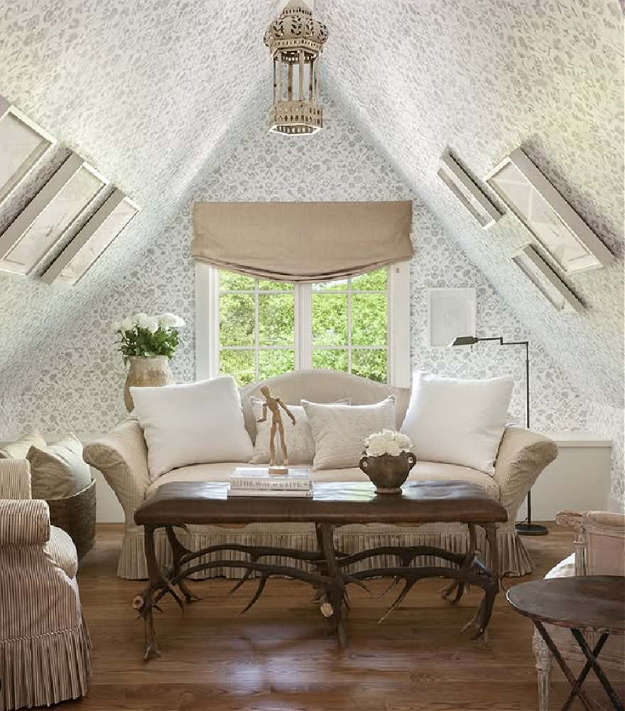 Shannon Bowers designed attic space with charming understated details and timeless mood.